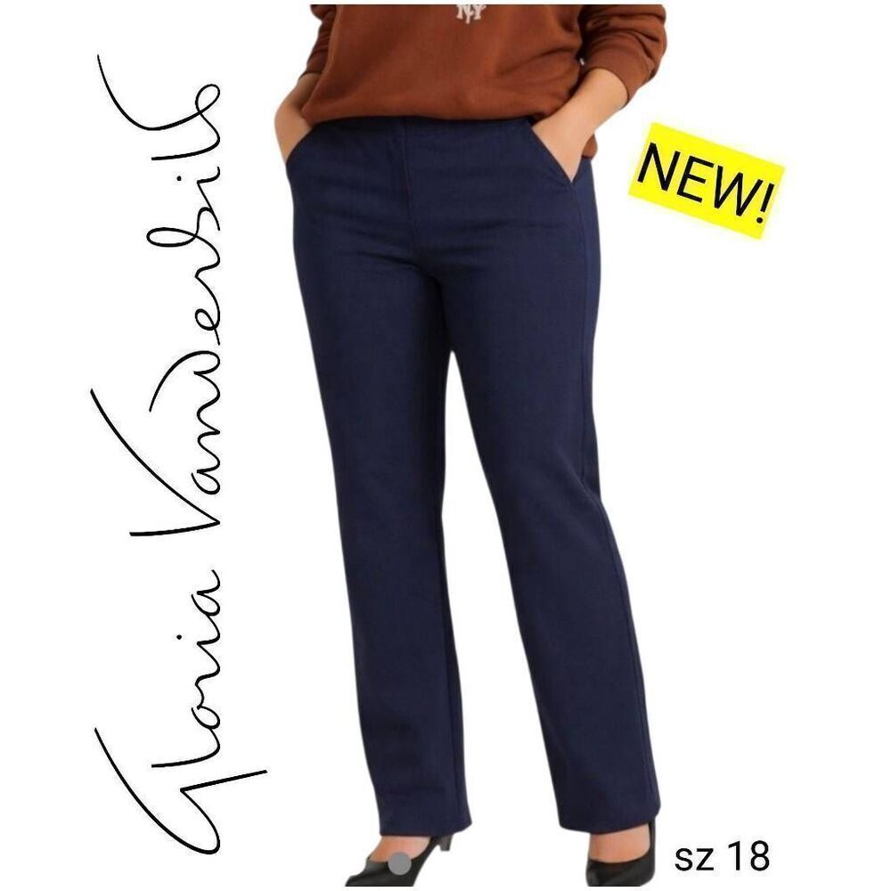 Gloria Vanderbuilt Navy Twill Haven Straight Leg Microflex Business Casual Pants